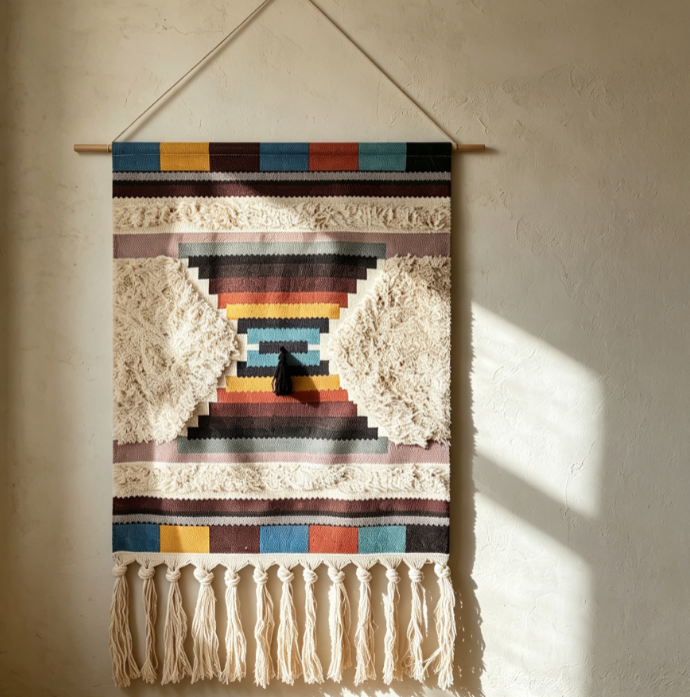 Large Geometric Woven Wall Tapestry Abstract Pattern Decor