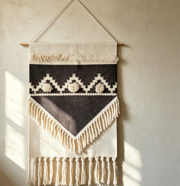 Large Geometric Woven Wall Tapestry Triangle Decor - Image 2