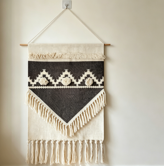 Large Geometric Woven Wall Tapestry Triangle Decor