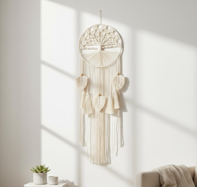 Tree Pattern Woven Wall Hanging White