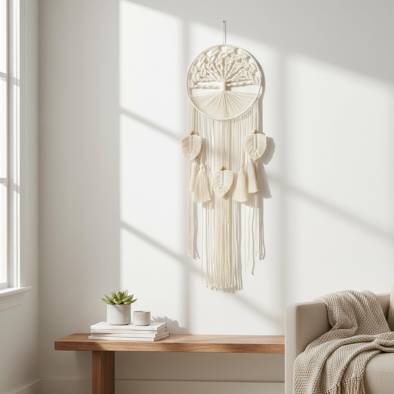 Tree Pattern Woven Wall Hanging White - Image 2