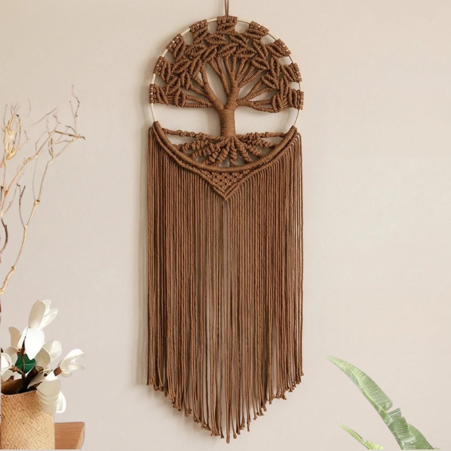 Tree Pattern Woven Wall Hanging Brown