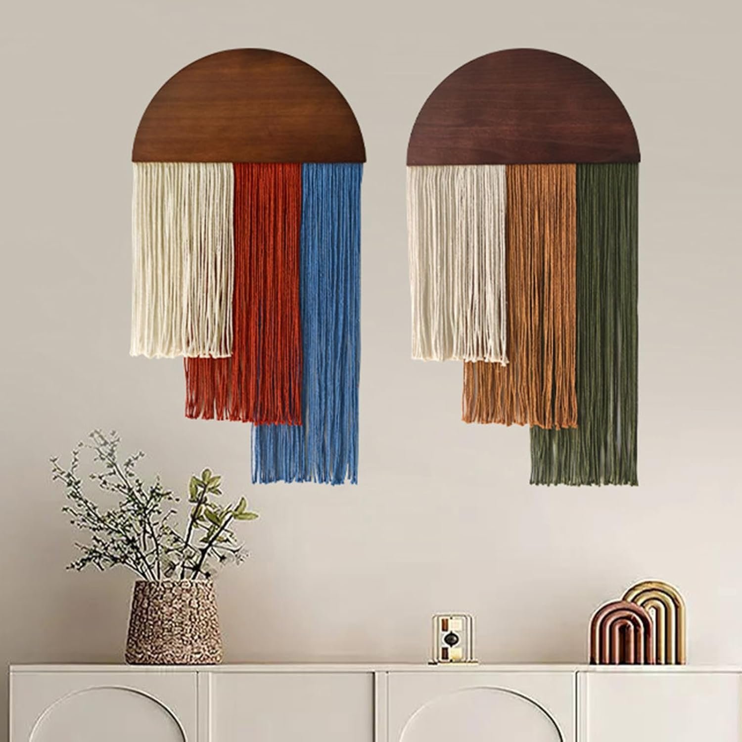 Two Piece Color Woven Wall Hanging Blue Green