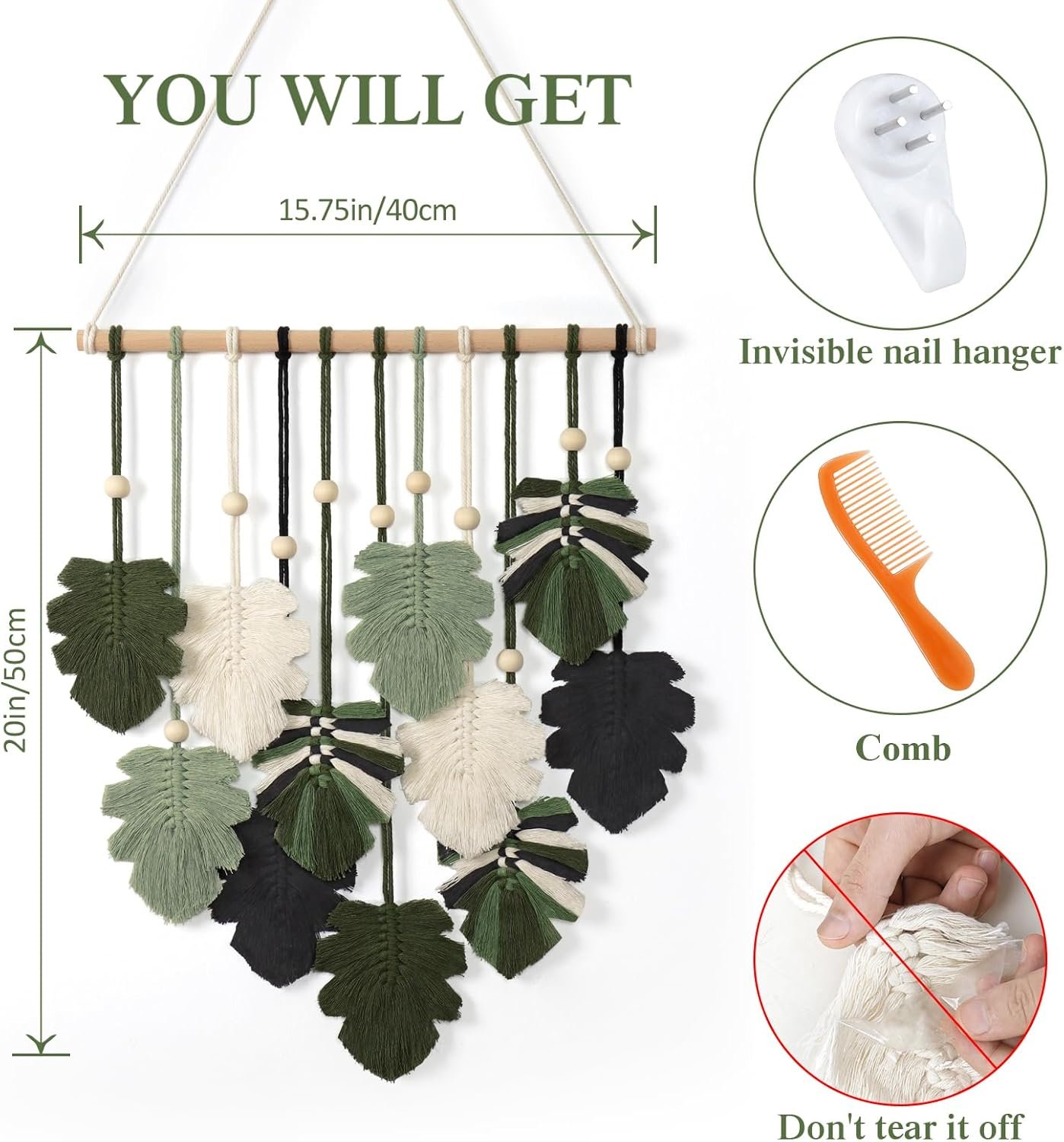 Leaf Pattern Woven Wall Hanging Decor - Image 2