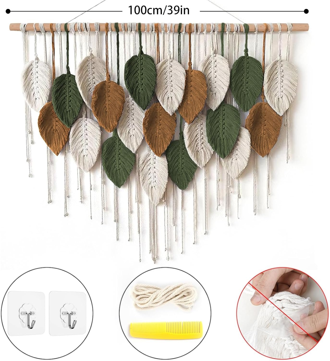 Large Leaf Pattern Woven Wall Hanging Decor - Image 2