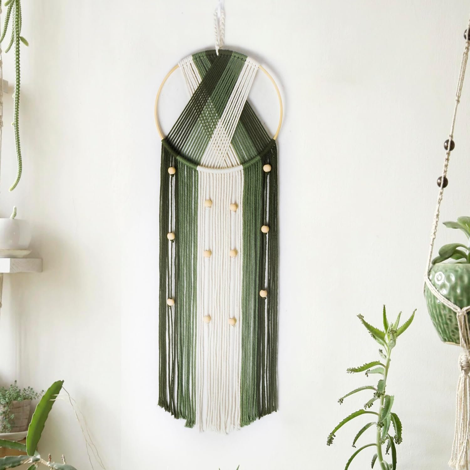 Green Beige Geometric Wall Hanging Decor