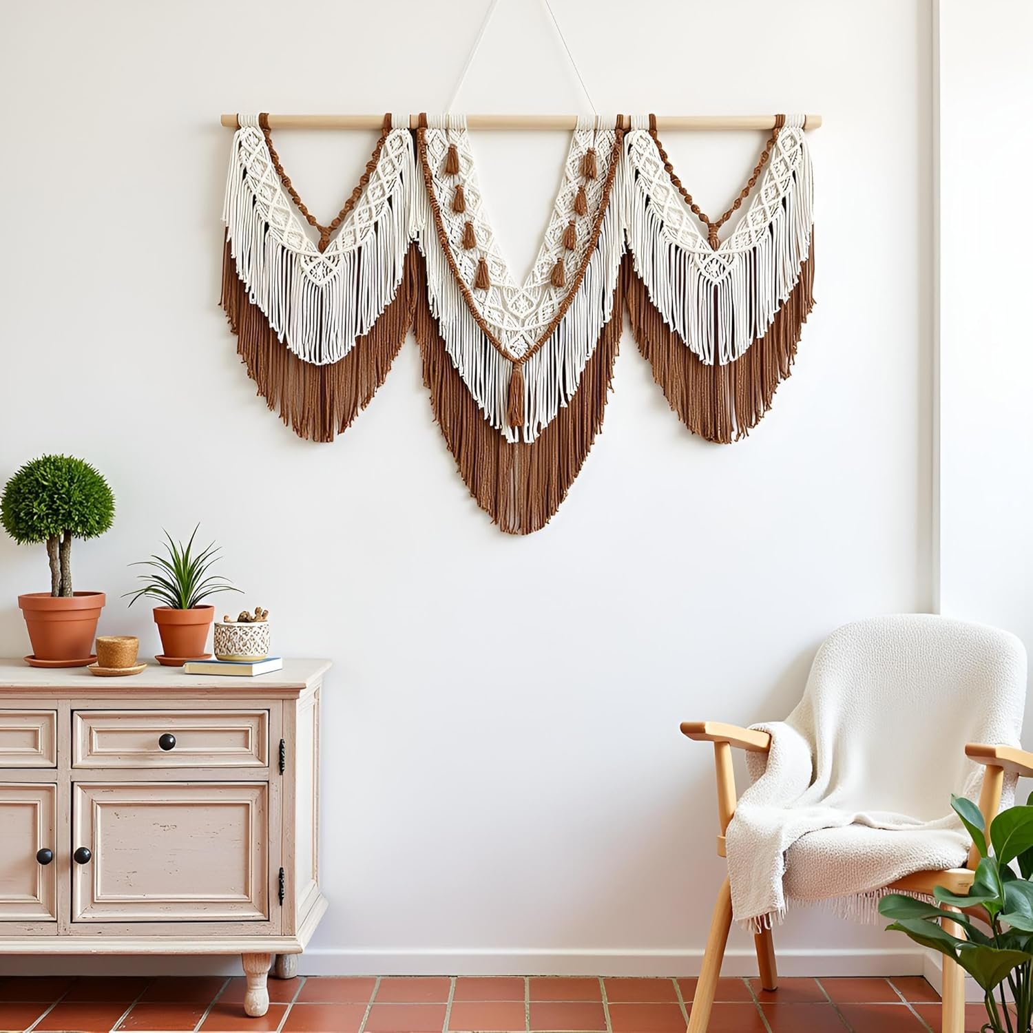 Large Beige Brown Woven Wall Hanging Decor - Image 2