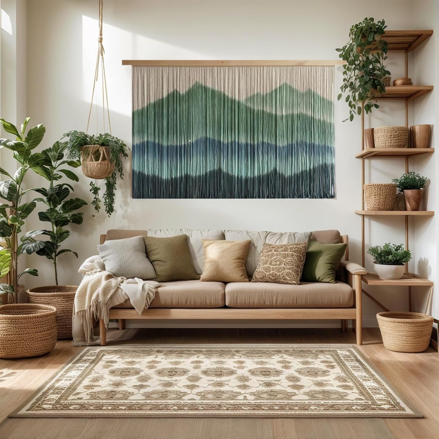 Colorful Mountain Woven Wall Hanging Green - Image 2