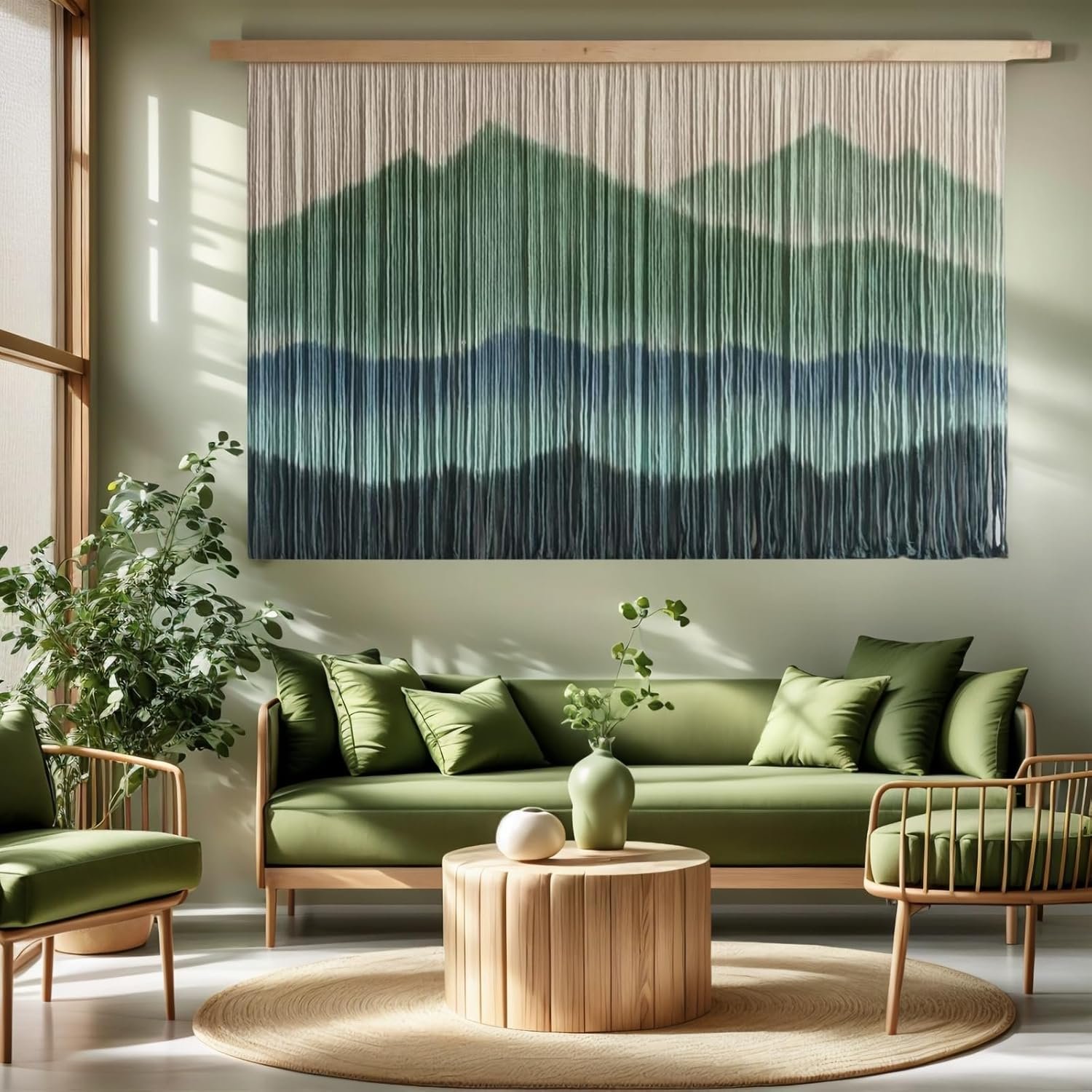 Colorful Mountain Woven Wall Hanging Green